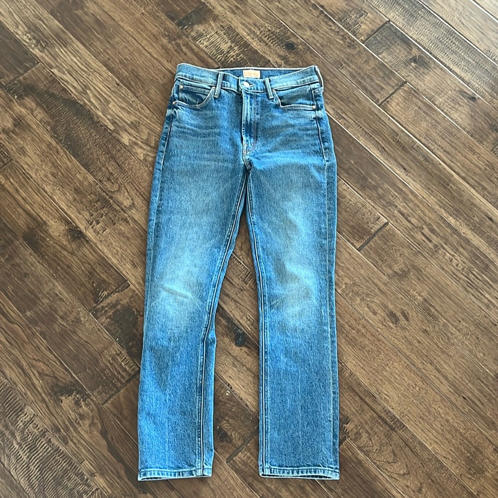 Mother midrise dazzler ankle jeans.